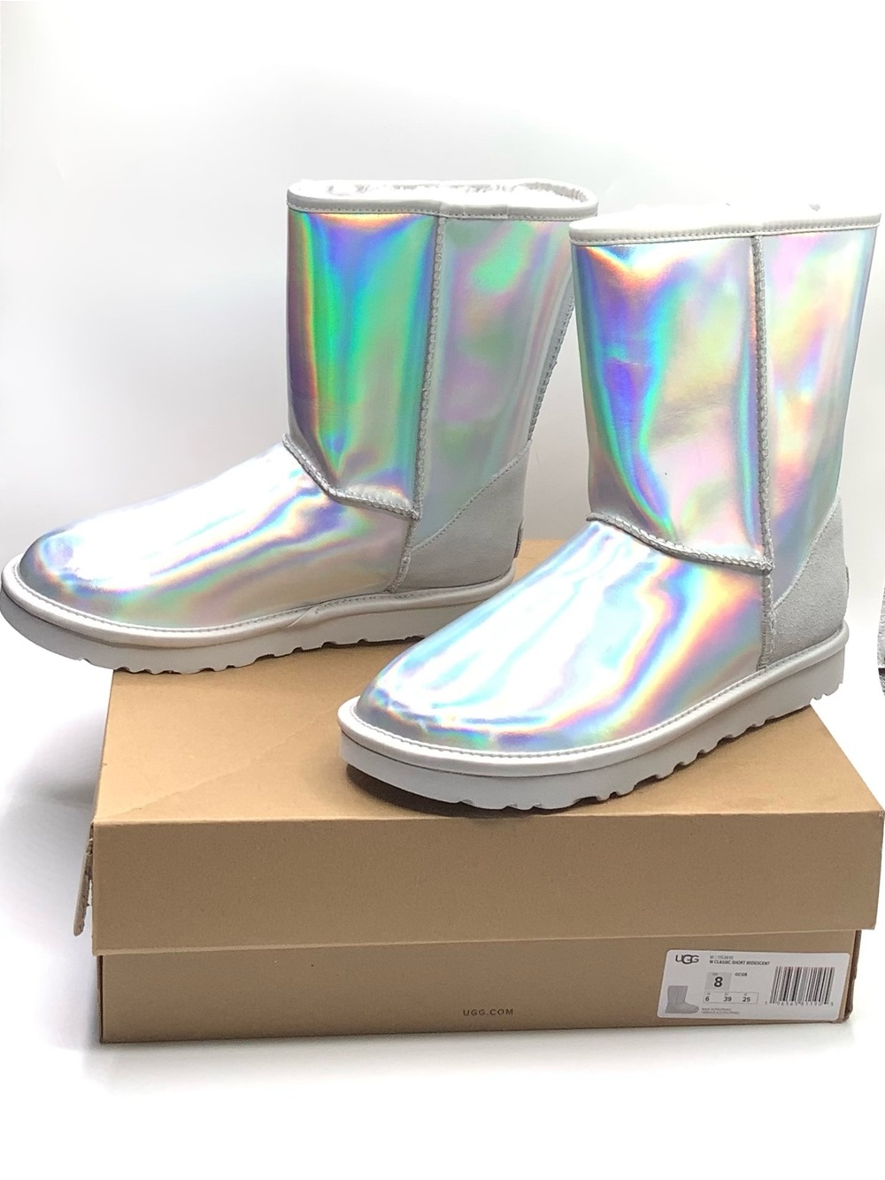 UGG Women's Classic Short Iridescent / Holographic Silver Boots Size 8